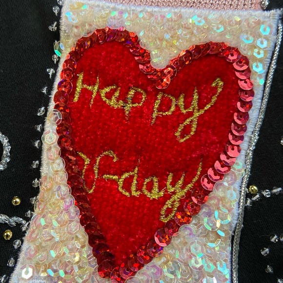Jack B Quick Vintage Cardigan Sweater Valentines Day Maximalist XL Y2K Black - Picture 11 of 12
